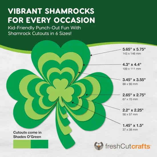 140 Piece Shamrock Cutouts Set: Pre-Cut Green Irish Clover Shapes for School Supplies, Decorating Themed Events Bulletin Board & St. Patrick's Day Decor, US Made Quality Card Stock {3}