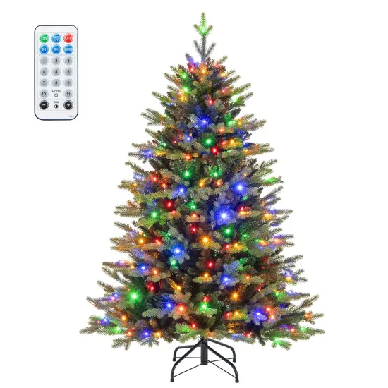 5 Feet Artificial Xmas Tree Hinged with 11 Lighting Modes and Remote Control {1}