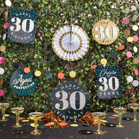 30th Birthday D&eacute;cor, Includes Table Centerpieces, Wall Sign, Ceiling Decorations and Confetti String (12 Pieces) Multicolor {3}