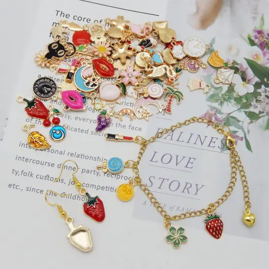 60pcs(30PAIRS) Assorted Gold Plated Enamel Moon Star Animals Dainty Dangle Fruit Flowers Pendants Charms for Earrings Jewelry Making Necklace Bracelet {2}