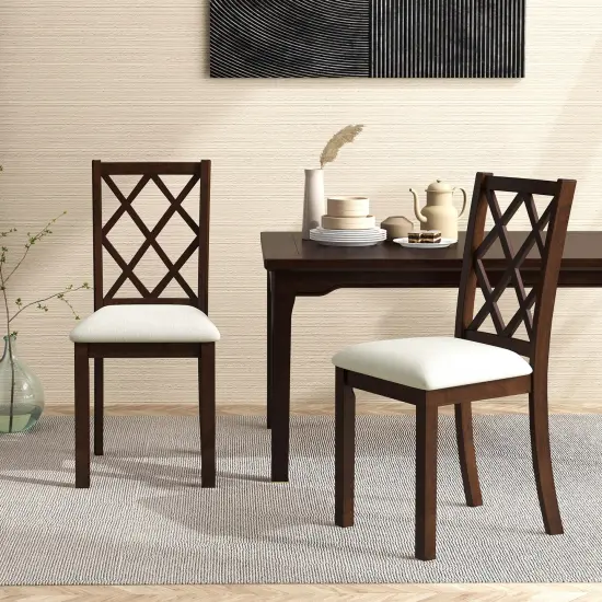 Dining Chair Set of 2 Wood Kitchen Chairs with Upholstered Seat Cushion and Rubber Wood Legs-Brown {3}