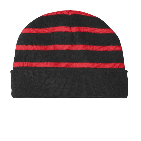 Sport-Tek&reg; Striped Beanie with Solid Band Black/ Gold {6}