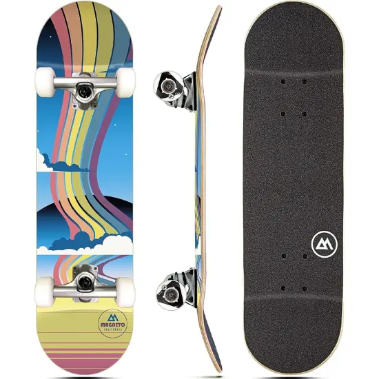 Magneto Complete Skateboard | 27.5" x 7.5" | 6-Layer Canadian Maple Double Kick Concave Deck | Skateboard Cruiser Skateboard for Kids, Boys, Girls, Beginners Ages 3-14, and Teens Multicolor {1}