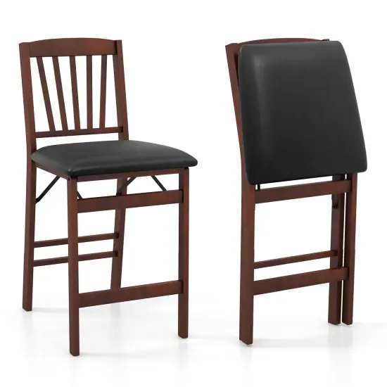 Set of 2 Counter Height Chairs Folding Kitchen Island Stool with Padded Seat-Brown {1}