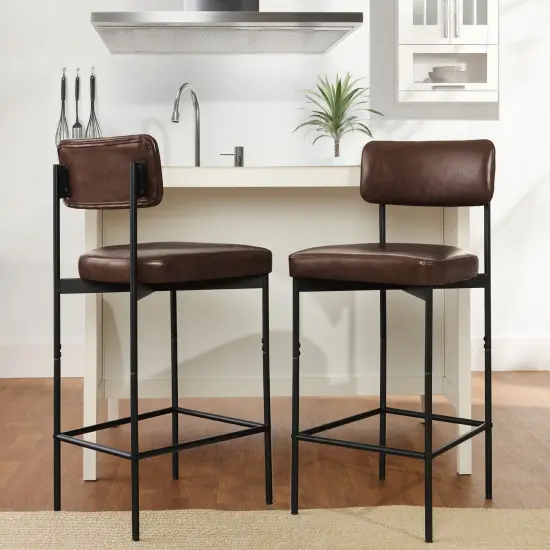 Best Choice Products Set of 2 Faux Leather Counter Stools for Kitchen Island and Dining w/ Metal Frame Mocha Brown {3}