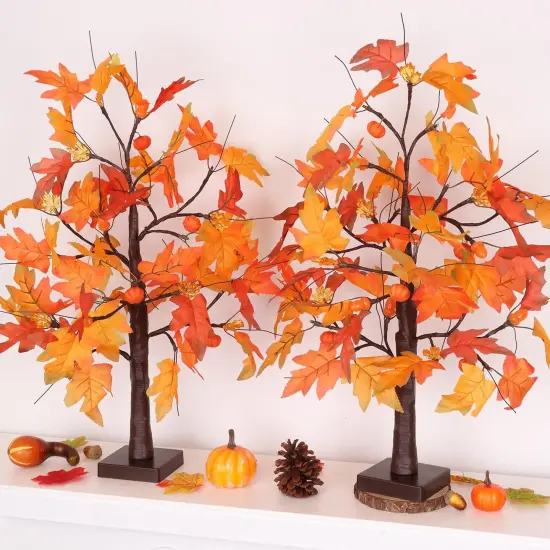 Battery Operated Lighted Tabletop Artificial Tree with Pumpkin Acorn Maple Fall(Style 3) {2}