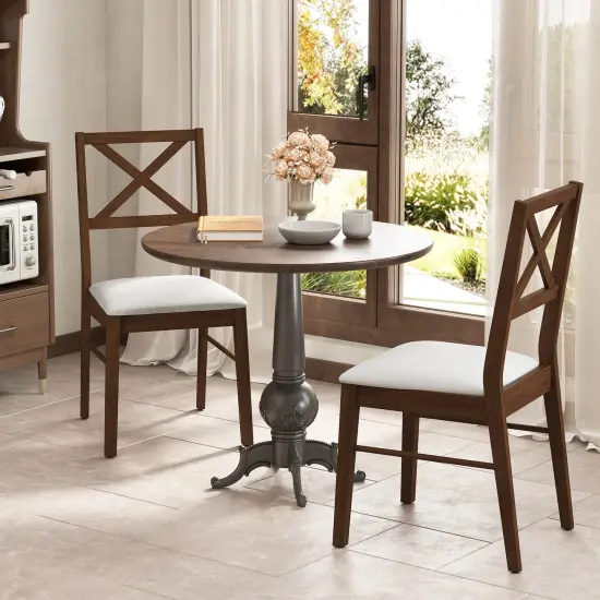 Upholstered Side Dining Chairs Set of 2 with Rubber Wood Frame and Padded Seat Brown {2}