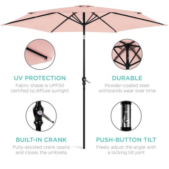 Best Choice Products 10ft Outdoor Steel Market Patio Umbrella w/ Crank, Tilt Push Button, 6 Ribs Rose Quartz {5}