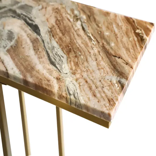 Brown Marble "C" Table With Golden Metal Frame-24" Height {4}