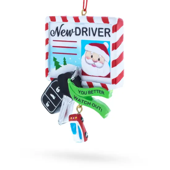 New Driver Santa License with Car Keys Resin Christmas Ornament {3}