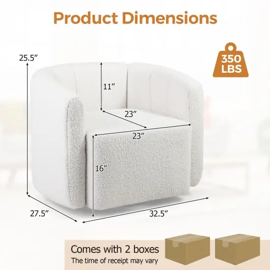 Modern Upholstered Sherpa Accent Chair with Curved Backrest and Armrests-White {4}