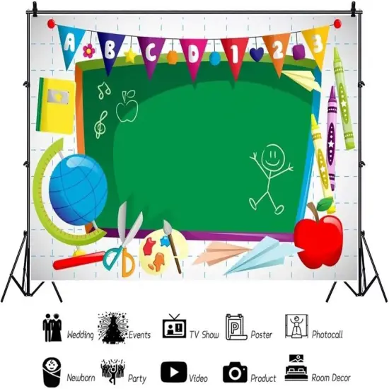 Back to School Party Banner Teachers ABC Blackboard Backdrop(Green) {2}