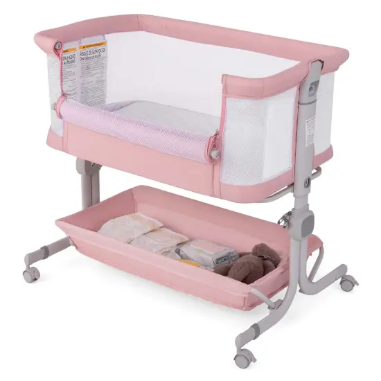 Costway Baby Bassinet Bedside Sleeper with 6-Level Adjustable Height Beige/Pink/Gray {7}