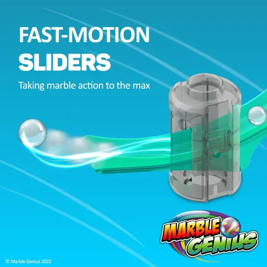 Marble Genius Stunts Slider Set, 8 Pcs Total, 4 Two-Way Sliders and 4 Catch Buckets, Add-On Pieces for Extending Your Marbles Stunt Racing Runs, Ages 5 and Up Multicolor {3}
