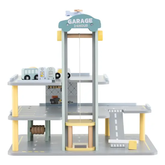 Parking Garage Playset with 4 Cars and Helicopter-Gray {4}