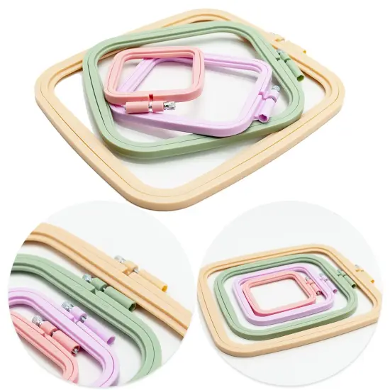 4 Pieces Embroidery Hoop Rectangle Square Embroidery Frame Cross Stitch Hoop Sewing Tool for Art Craft Handy Sewing (Multicolor),with Gold Eye Embroidery Needles {6}