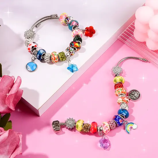 120 Pieces Assorted European Craft Beads Large Hole Lampwork Spacer Beads Colorful European Beads for DIY Necklace Bracelet Jewelry Making (Out Flower) {2}