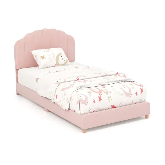 Velvet Kids Twin Bed with Adjustable Headboard Sturdy Wooden Frame and Soft Upholstery Pink {4}