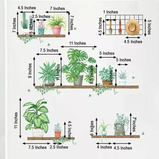 Green Potted Plants on Shelves WALL STICKER Hanging Leaves Removable PVC Home {3}