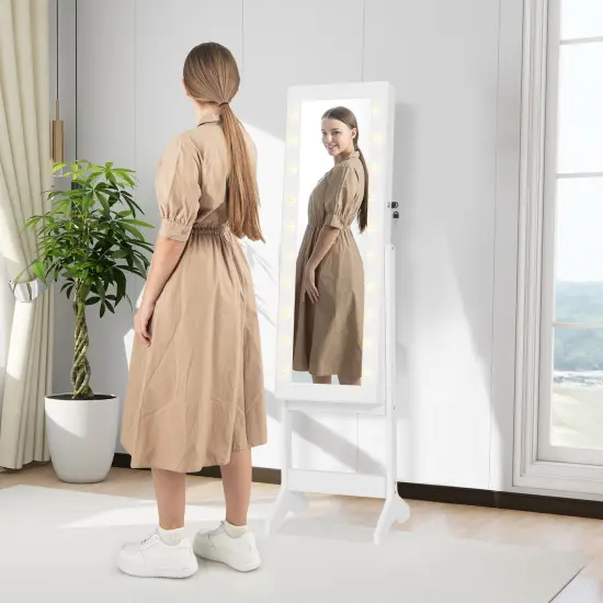 Full Length Mirror Jewelry Cabinet with 20 Warm Lights and 4 Tilt Angles White {2}