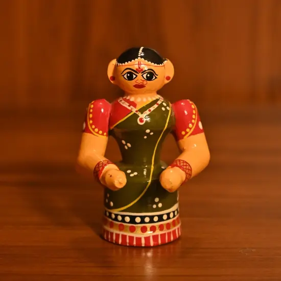 Wooden Kondapalli Bride Traditional Etikoppaka Toys Handpainted Golu Decoration Showpiece for Home Living Room Shelf Display Table Decor Wedding Gifting Item - Navaratri Golu Dolls {4}
