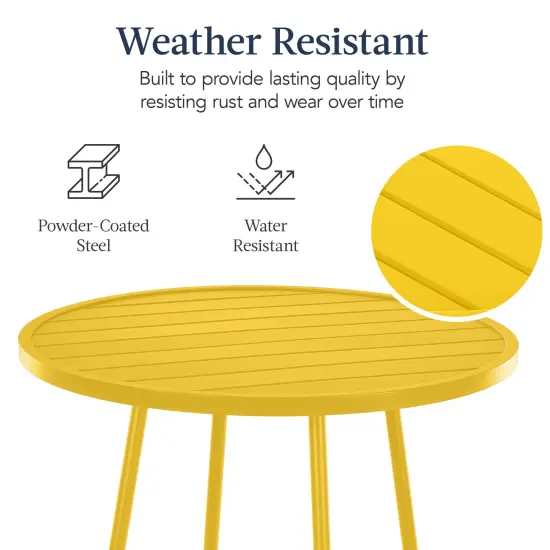 Best Choice Products 3-Piece Steel Patio Bar Height Round Bistro Set w/ Backless Stools, Slatted Design Yellow {5}