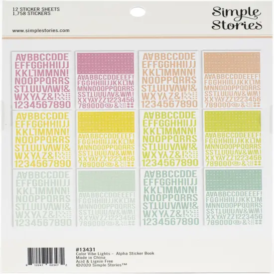 Simple Stories Color Vibe Alpha Sticker Book 12/Sheets-Lights, 1758/Pkg {4}