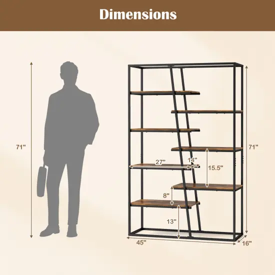 71-Inch 7-Tier Etagere Bookcase with Heavy-Duty Metal Frame and {5}