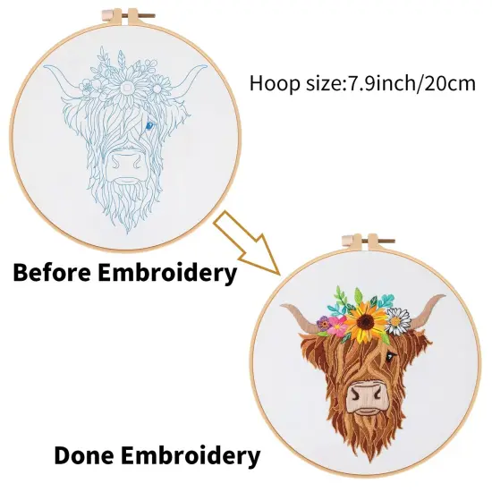 Animal Embroidery Kits for Beginners with Highland Cow Pattern,Adults Starter Cross Stitch Kit DIY Needlepoint {6}