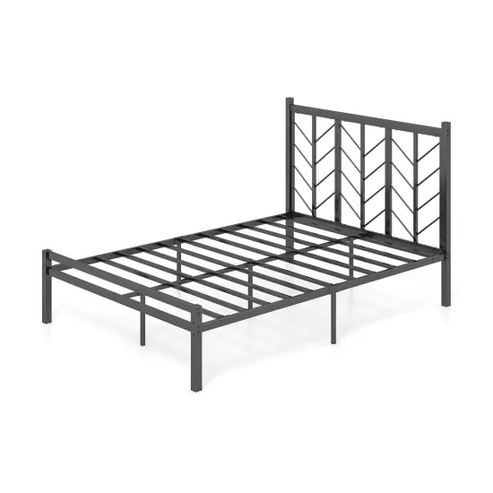 Black Platform Bed with Branches Shape Headboard Design and Metal Frame {3}