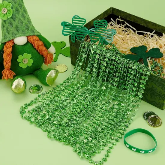 12Pcs St Patricks Day Shamrock Necklaces, St Patricks Day Necklace, Plastic Shamrock Necklaces Bulk, 33" 7mm Green Clover-Shaped Beads Necklace for St. Patrick's Day Party Favors Decorations Gift Supplies Women Men {3}