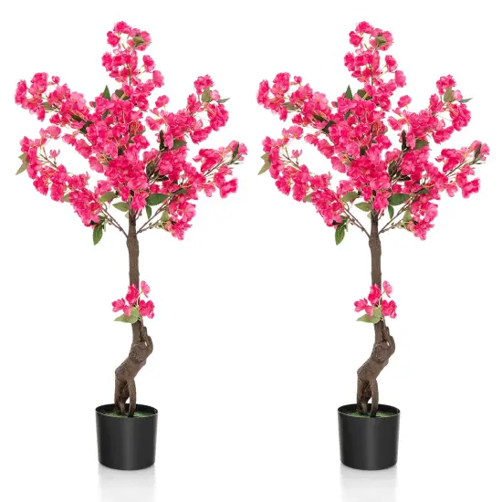 2 Pack 41 Inch Artificial Plum Blossom Tree Fake Floral Plant with 92 Flowers-Red {1}
