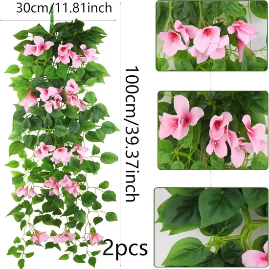 2 Pcs Artificial Bougainvillea Vines Outdoor UV Resistant Pink Artificial Hanging Flowers Bougainvillea Faux Silk Bougainvillea for Wall Porch Patio Balcony Garden Yard Outside Basket Decor {3}