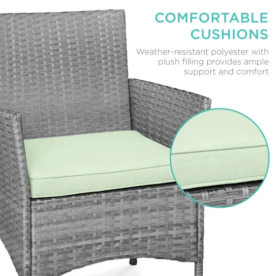 Best Choice Products 3-Piece Outdoor Wicker Conversation Patio Bistro Set, w/ 2 Chairs, Table Gray/Light Mint {4}