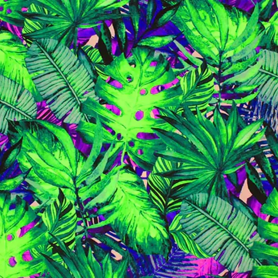 Mixed Palm Leaves Fluorescent Ground Printed Spandex Fabric {4}