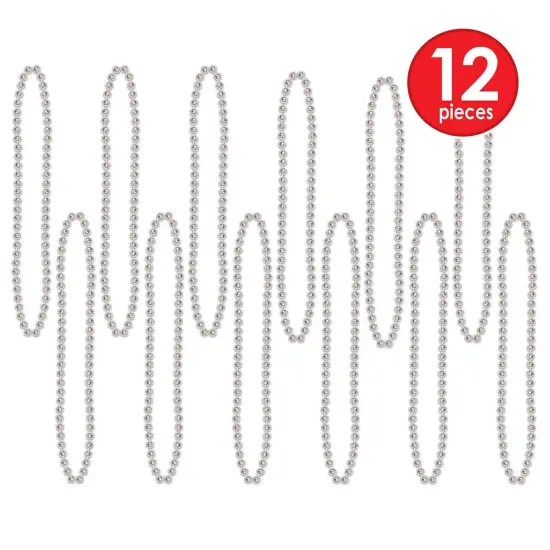 144 Pack Bulk Party Bead Necklaces - Small Round silver {4}
