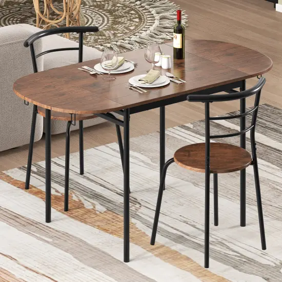 3 Pieces Dining Set with 2 Chairs and Modern Kitchen Table for Small Space-Brown {3}