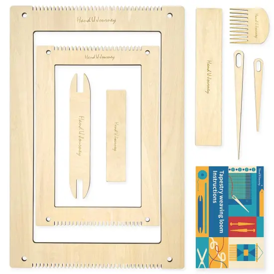 Wool Queen Rectangle Weaving Loom Kit - 2 Sets with Weaving Needles and Tools, Perfect for Beginners and Weaving Enthusiasts, 11''x16.5'' and 7.8''x11.7'' Large Sizes {1}