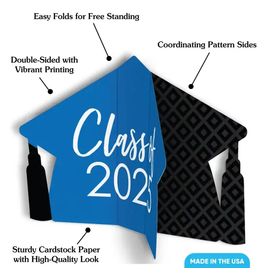 Big Dot of Happiness 8 Count Blue Graduation 3D Centerpiece Table Decorations, Freestanding Class of 2025 Grad Party Centerpieces {4}