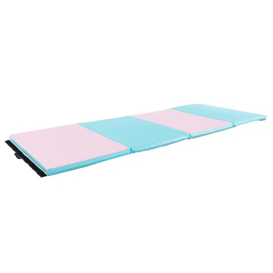 4-Panel PU Leather Folding Exercise Mat with Carrying Handles and Hook and Loop Fasteners Pink & Blue {4}