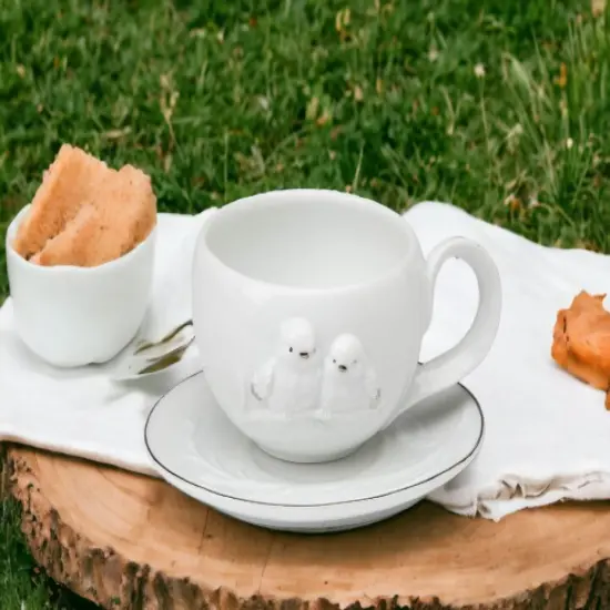 Ceramic White Birds Cup And Saucer, Gift for Her, Gift for Mom, Tea Party D&eacute;cor, Caf&eacute; D&eacute;cor, Farmhouse Kitchen D&eacute;cor {2}