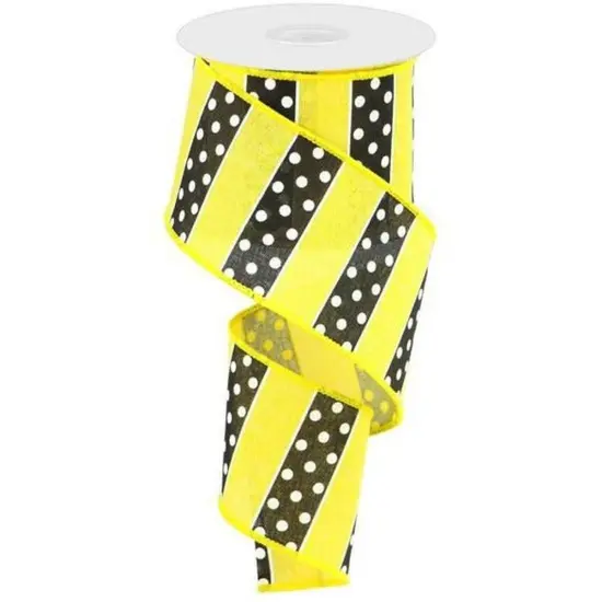 2.5" B & W Polka Dot Stripes Ribbon: Sun Yellow (10 Yards) {1}