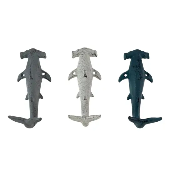 Hammerhead Shark Wall Hooks Set &ndash; Cast Iron Nautical Decor, 5 Inches High {1}