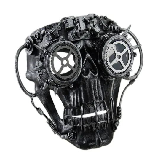Steamskully Metallic Finish Steampunk Skull with Spiked Goggles Mask {5}