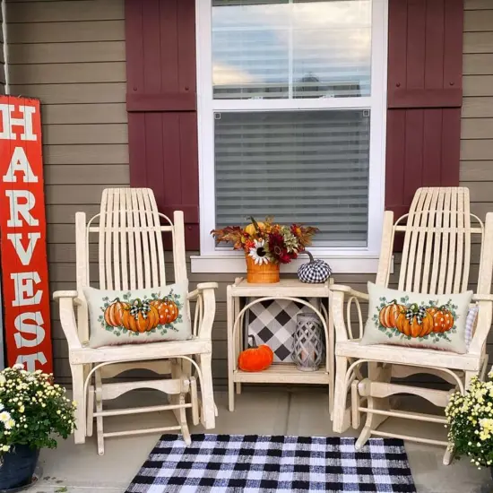 Orange Pumpkin Autumn Thanksgiving Eucalyptus Leaves Harvest Lumbar Outdoor Cushion Case Decoration for Hom {6}