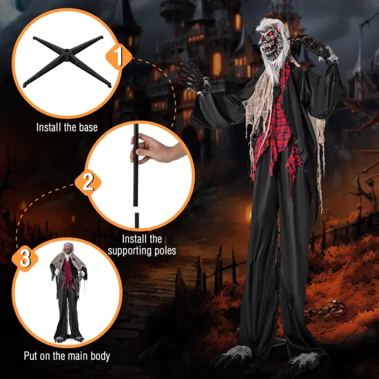 8.2 FT Standing Animatronic Werewolf with Howling Sounds Red Flashing Eyes and Poseable Arms {6}