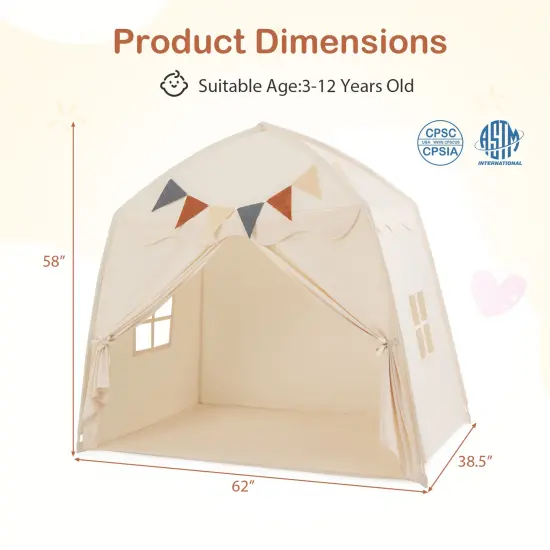 Blue Polyester Kids Play Tent Bed Tent with String Lights, Extra Large Playhouse Tent for Indoor & Outdoor Fun Beige {4}