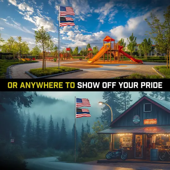 G128 Combo Pack: 25 Ft Telescoping Aluminum Flagpole (Black) & American and Blue Lives Matter Flags 3x5 Ft, Both StormFlyer Series Embroidered 220GSM Spun Polyester | Pole with Flags Included {6}