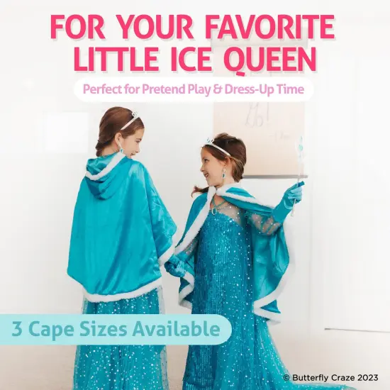 Butterfly Craze Snow Princess Kids Cape with Hood - A Gorgeous Ice Blue Children's Warm Winter Wrap Shawl Perfect for your Toddler's Adventure, Pretend Play & Dress up Costume, Cape Only, L 5-6yrs {6}