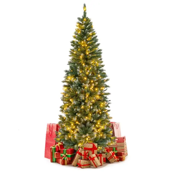6 Feet Pre-Lit Artificial Christmas Tree with 618 Snowy Branch Tips {4}